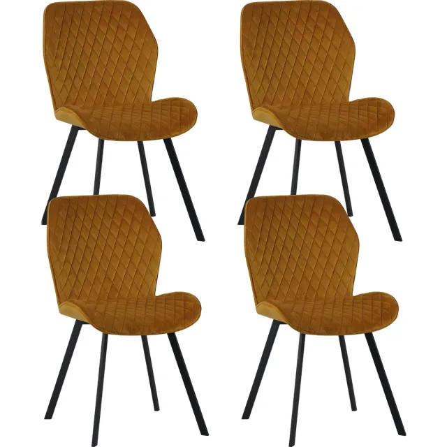 Colenis Rio eetkamerstoel - Set Van 4 - Okergeel - Fluweel - Velvet - Industrieel - Stoel
