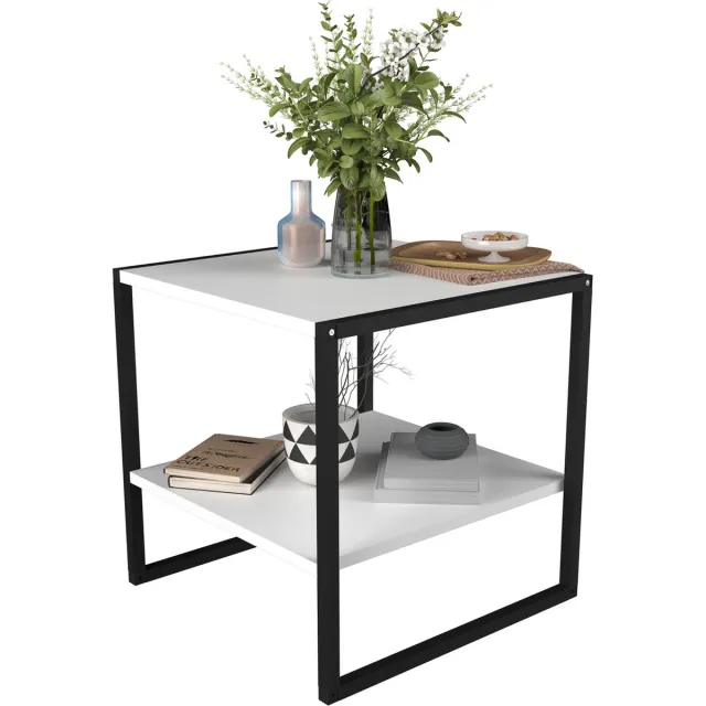 Vcm Houten banktafel Salontafel Woonkamertafel Bijzettafel Plank Insasi Wit