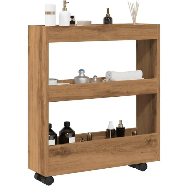 vidaXL Opbergtrolley smal 3-laags bewerkt hout artisanaal eikenkleurig Bruin