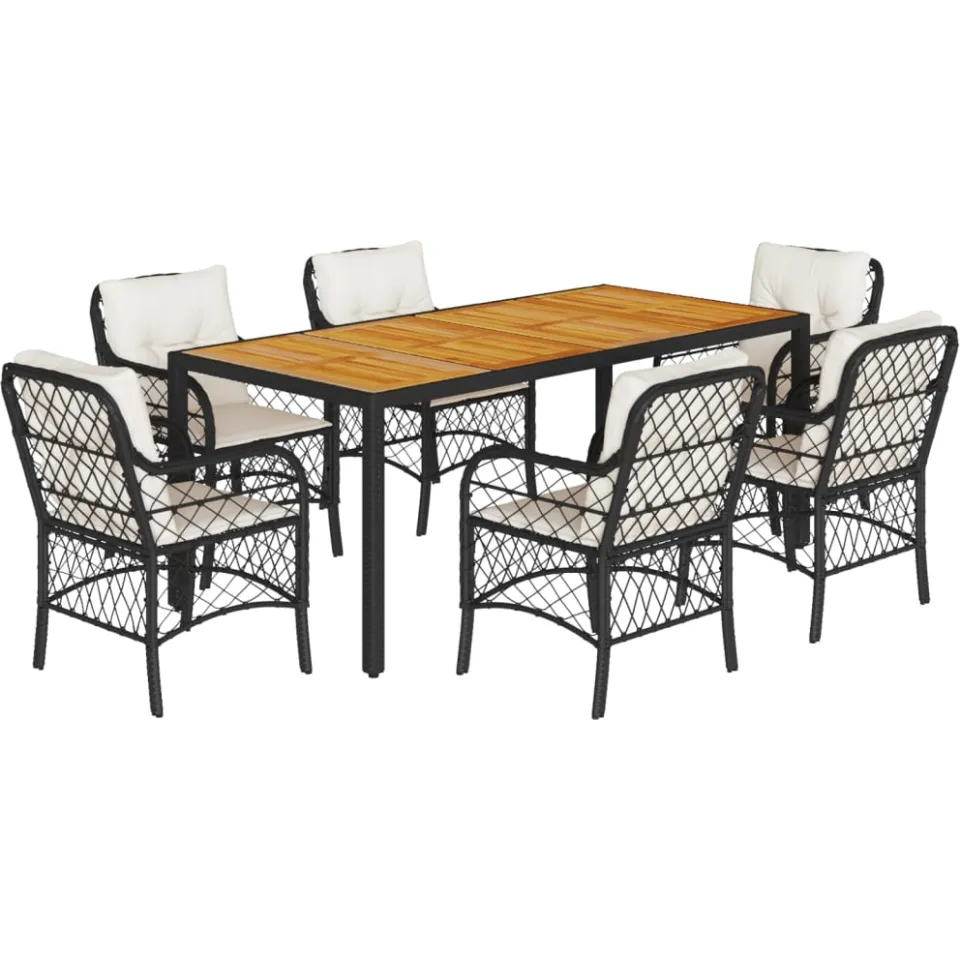 vidaXL 7-delige Tuinset met kussens poly rattan zwart, foto 3