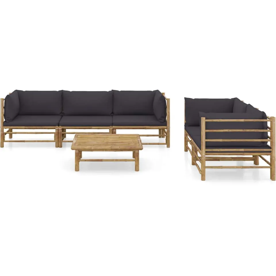 vidaXL 6-delige Loungeset met donkergrijze kussens bamboe Grijs