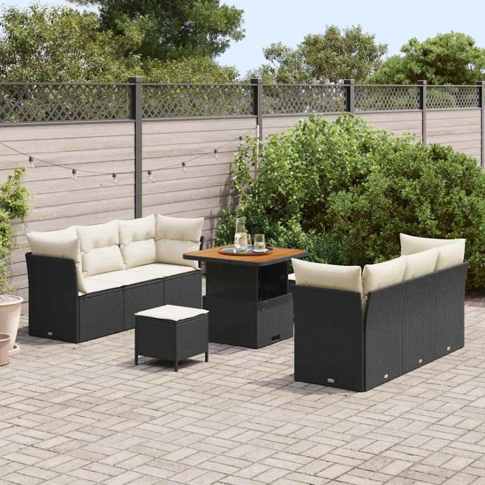 vidaXL Tuin Sofa Set 9 st Zwart poly rattan, foto 3