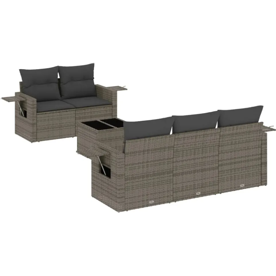 vidaXL 6-delige Loungeset met kussens poly rattan grijs