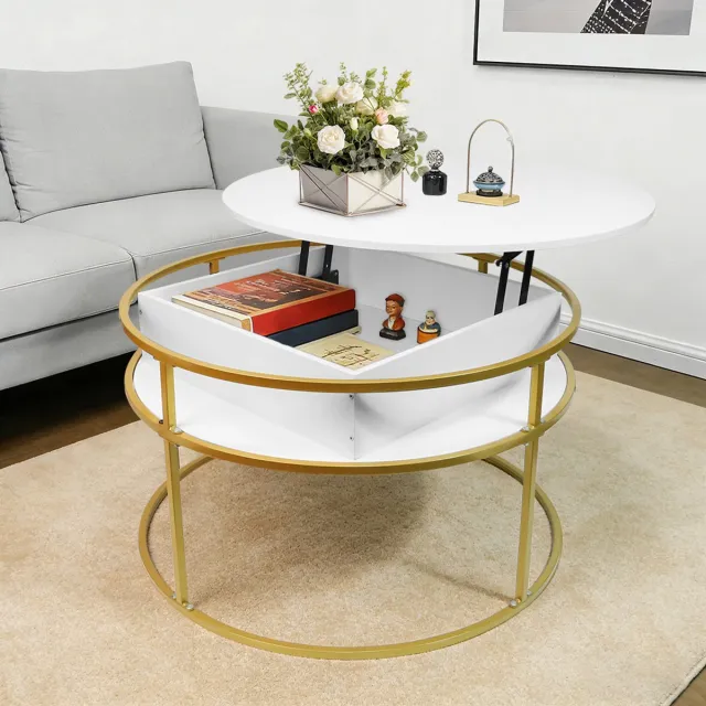 PIPIPOXER Salontafel –Salontafel in hoogte verstelbaar - woonkamertafel met hefplaat - Salontafel rond - Table basse de salon - Kleine Tafel - Salontafels - Diameter 60 x 60 cm - Wit
