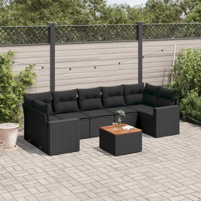 vidaXL 8-delige Loungeset met kussens poly rattan zwart, foto 2