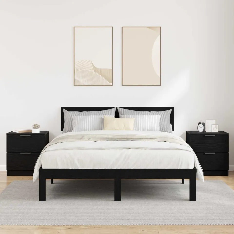 vidaXL Nachtkastje 2 st Zwart Eiken 45 x 39 x 50cm Bewerkt hout, foto 4