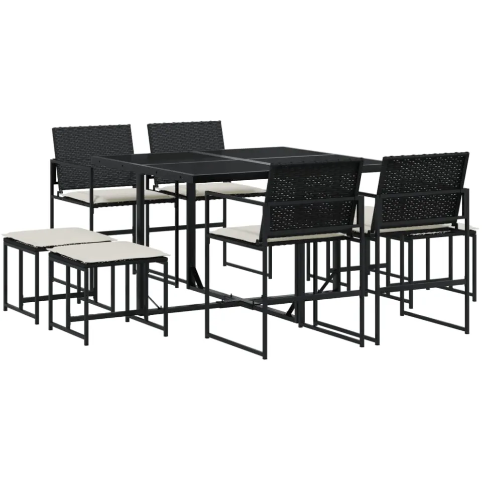 vidaXL 9-delige Tuinset poly rattan zwart