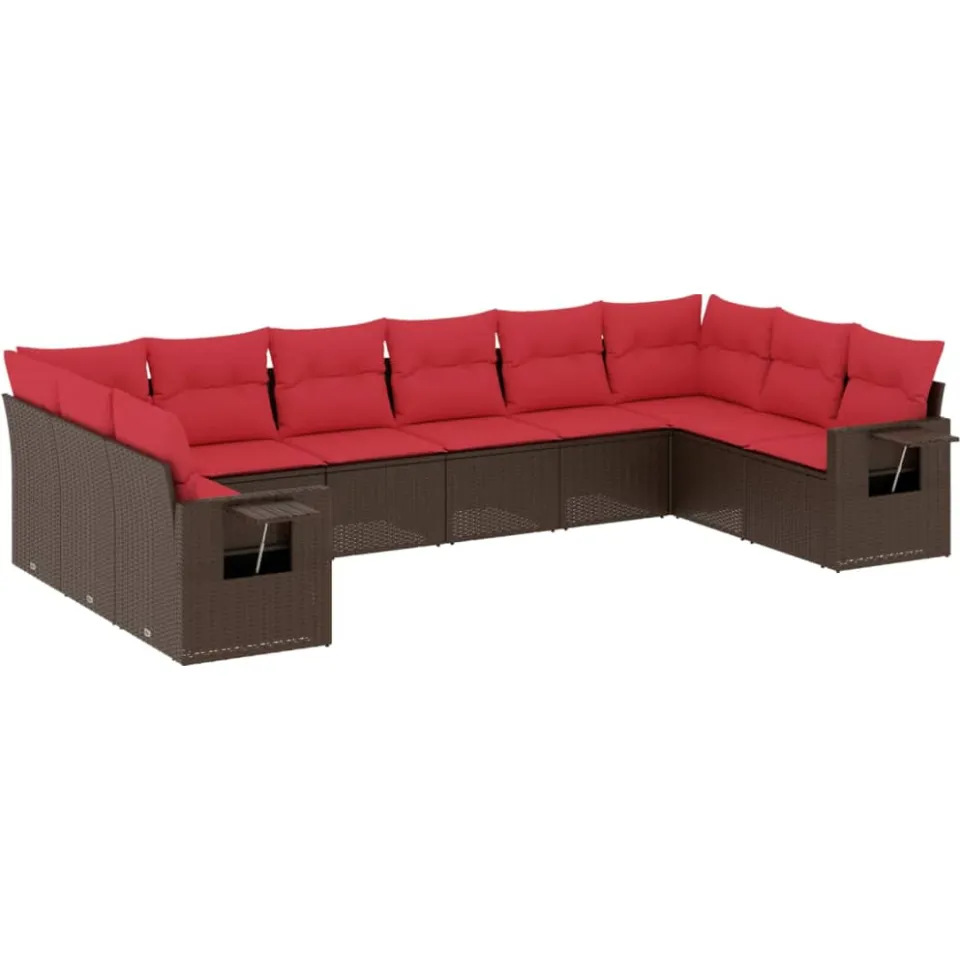 vidaXL 10-delige tuinbankset met kussens, bruin polyrotan, foto 3