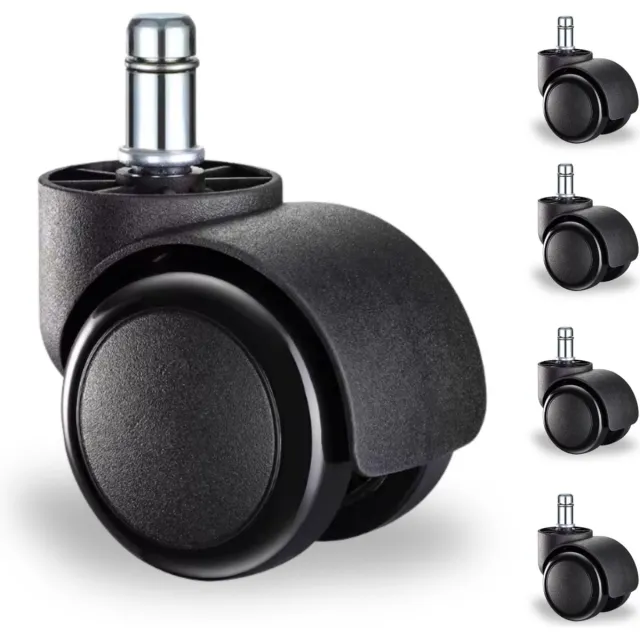 Just Stop Bureaustoel Wieltjes - Bureaustoelwielen - Zwenkwielen - 11mm / 65 mm - Set van 10 - Geen Bureaustoelmat of Vloerbeschermer nodig Zwart
