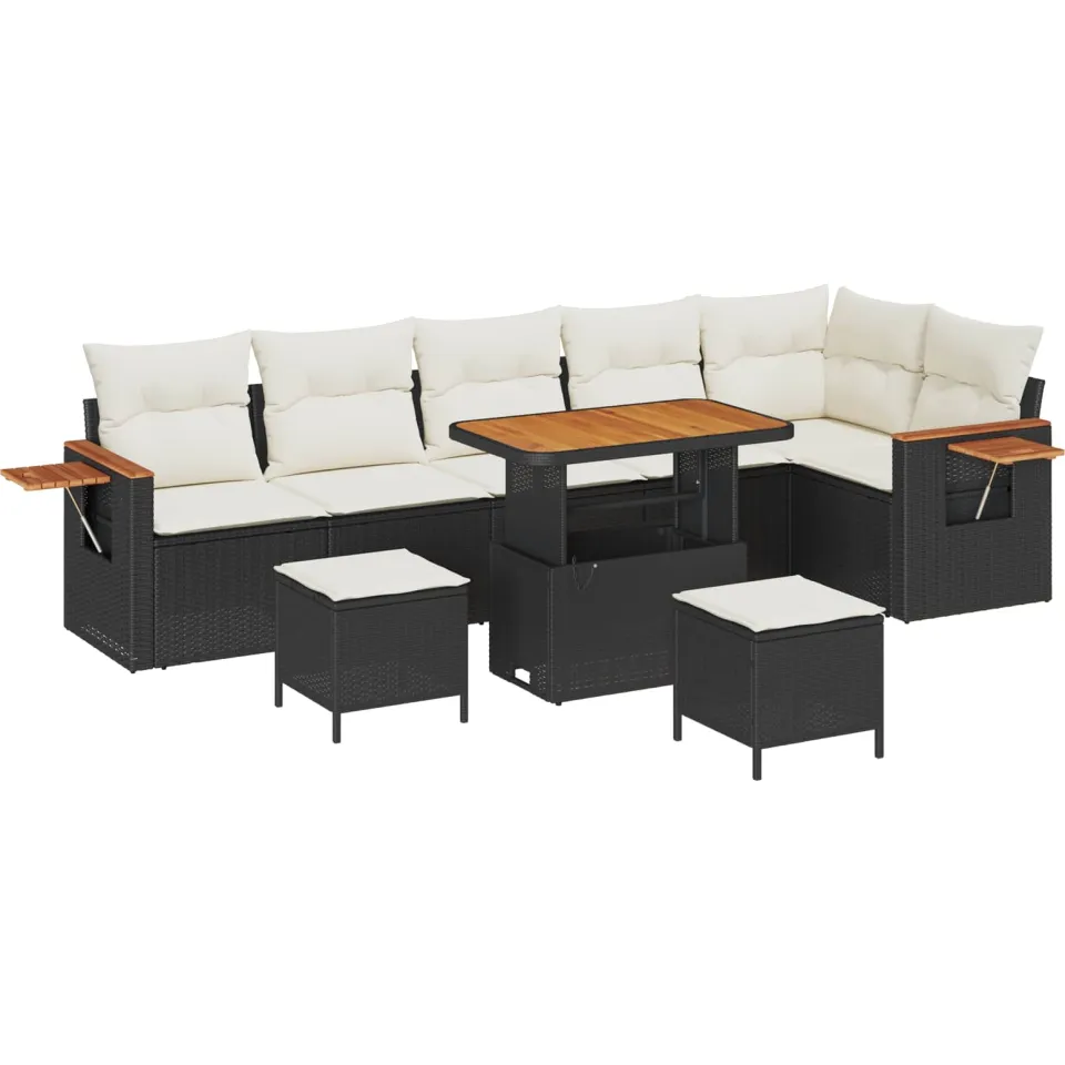 vidaXL Tuinbankenset 9 st Zwart poly rattan