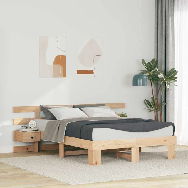 vidaXL Bedframe met hoofdeinde Bruin 140 x 190 cm Massief grenenhout