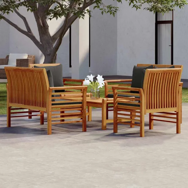 vidaXL 5-delige Loungeset met kussens massief acaciahout bruin, foto 2