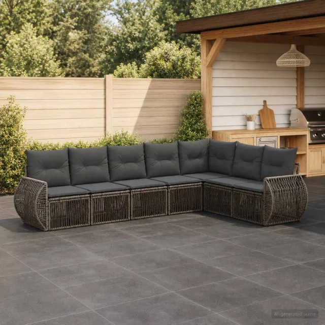 vidaXL Tuinbankenset 7 st 7-zits Grijs en Donkergrijs poly rattan, foto 2