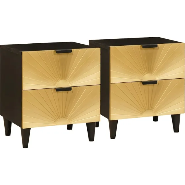vidaXL Nachtkastje 2 st Black and Gold 40 x 33 x 46 cm Bewerkt hout Zwart