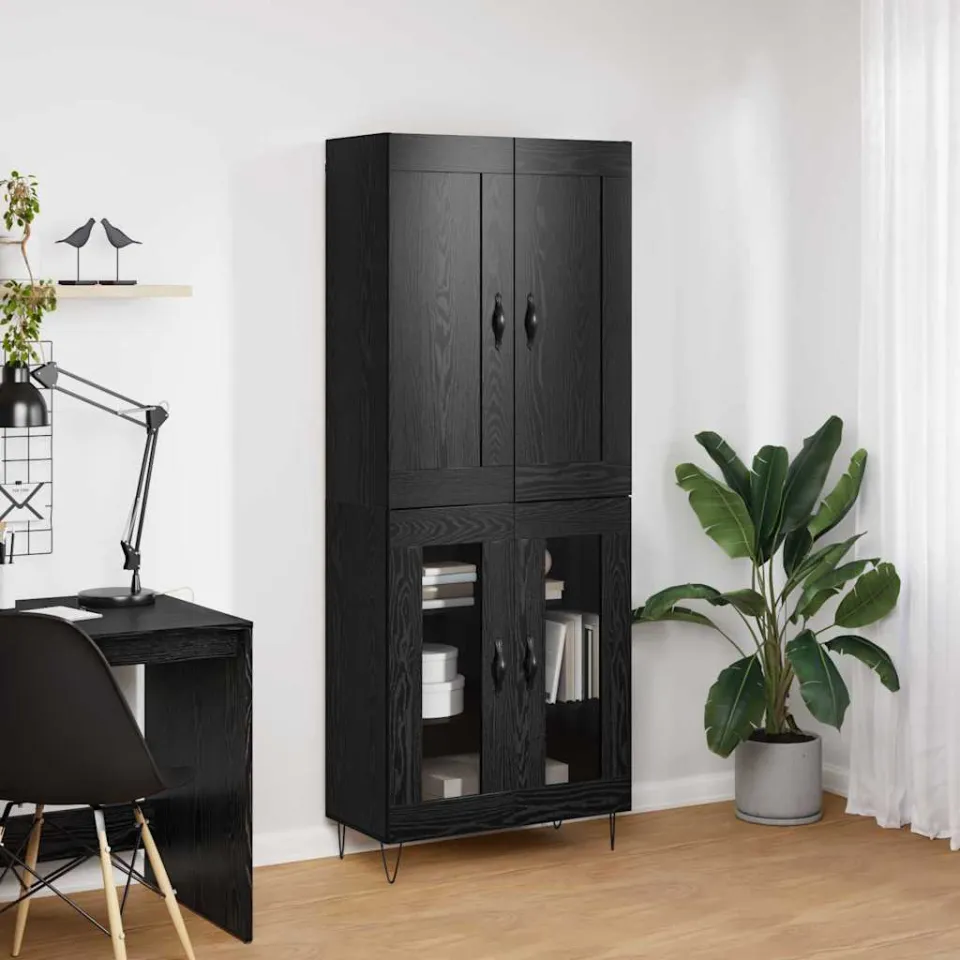 vidaXL Hoge kast Zwart Eiken 69,5 x 34 x 180 cm Bewerkt hout, foto 3