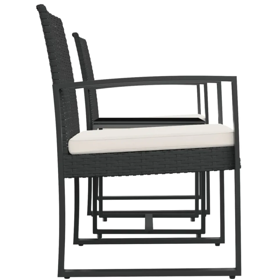vidaXL 3-delige Tuinset met kussens polypropeen rattan zwart, foto 4
