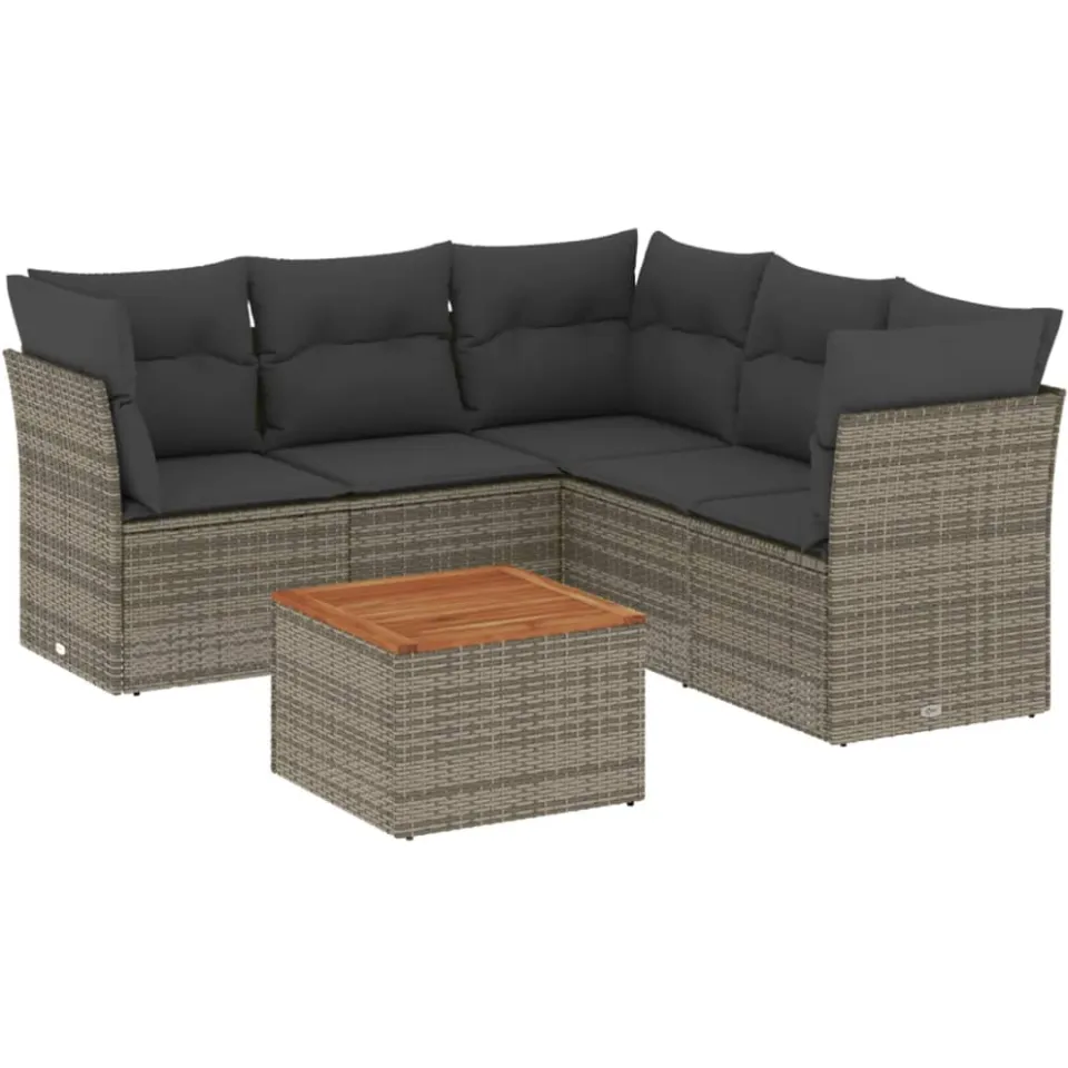vidaXL 6-delige Loungeset met kussens poly rattan grijs, foto 3