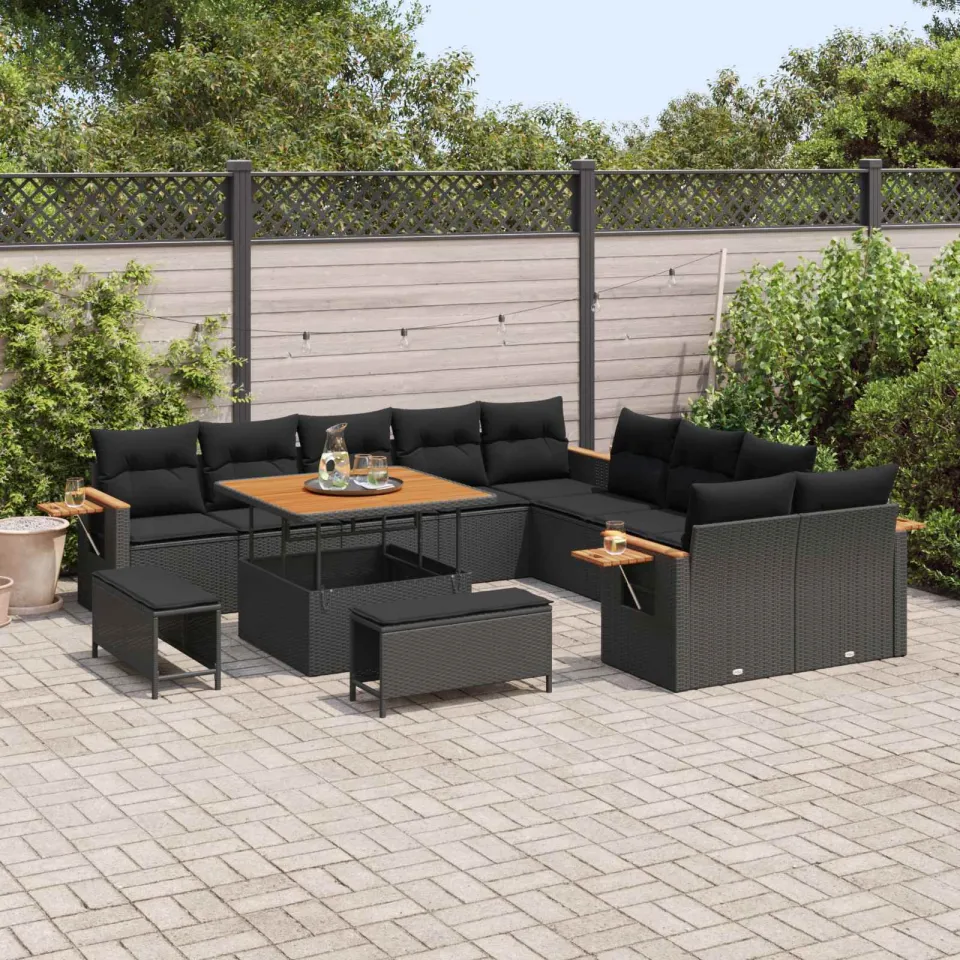 vidaXL Tuinbankenset 13 st Zwart poly rattan, foto 2