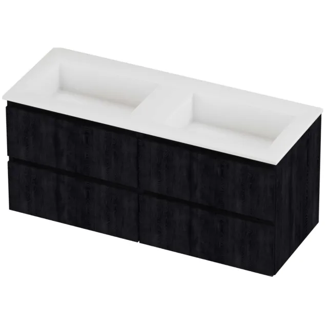 Proline Aristo Badmeubelset Polystone Elegant Dubbel 120x46x54 cm Mat White Charcoal Oak Eiken