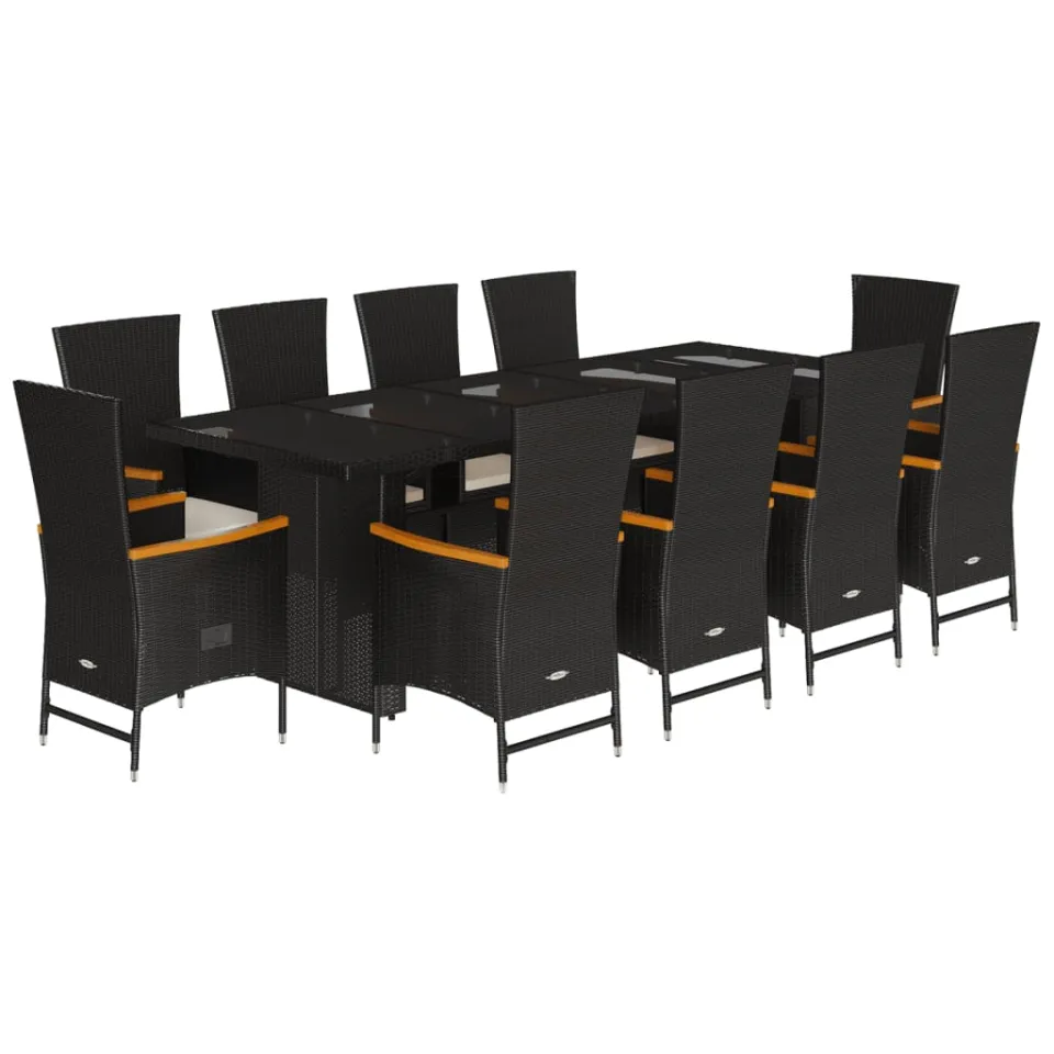 vidaXL 11-delige Tuinset met kussens poly rattan zwart
