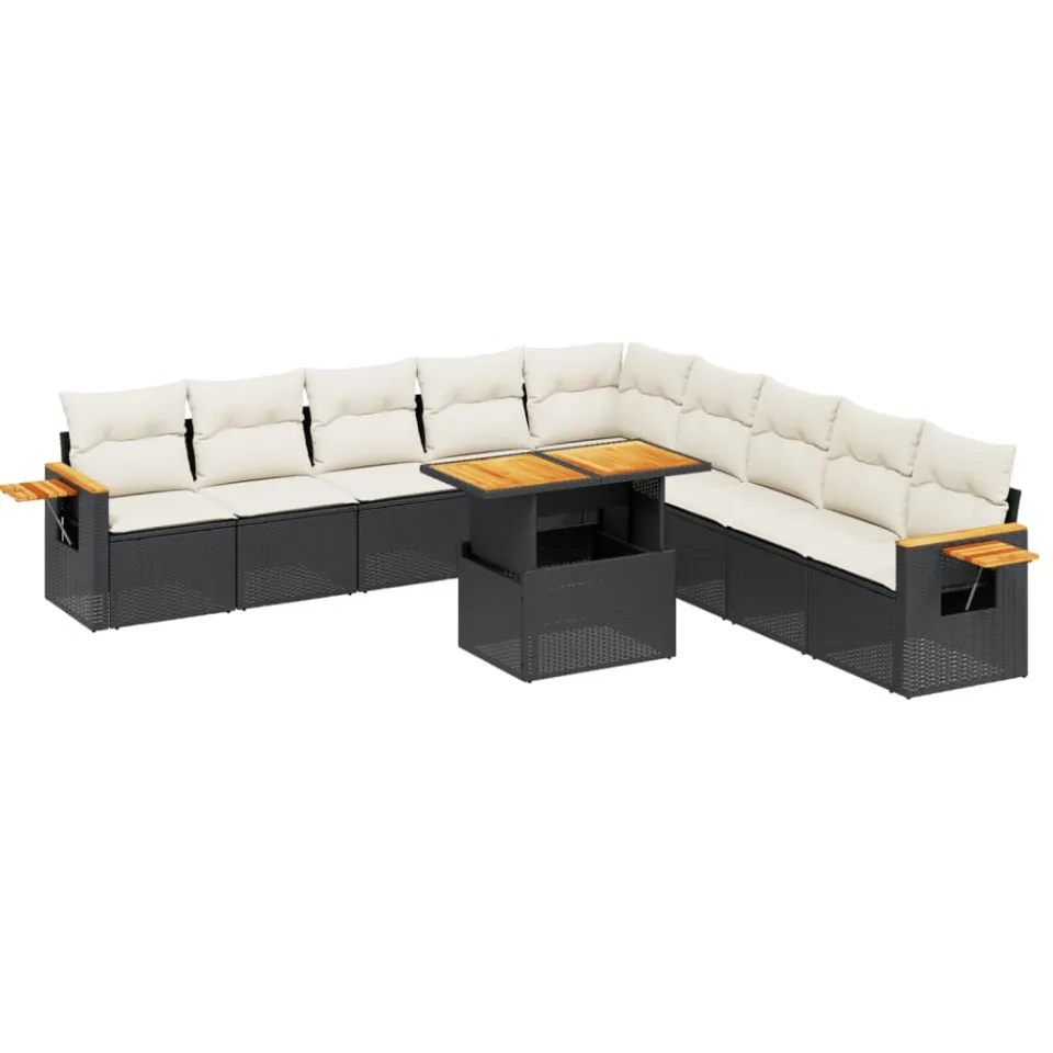 vidaXL 11-delige Loungeset met kussens poly rattan zwart