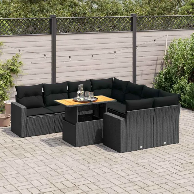 vidaXL 9-delige Loungeset met kussens poly rattan zwart, foto 2