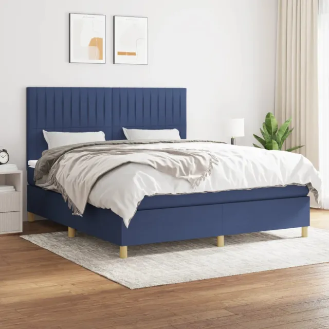 vidaXL Boxspring met matras stof blauw 160x200 cm