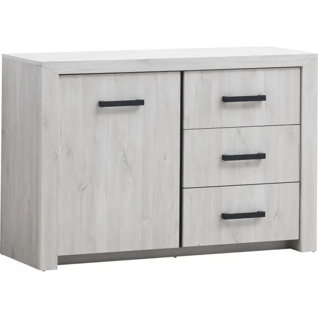 BELFURN Commode 1 deur en 3 lades Elvis witte eik folie