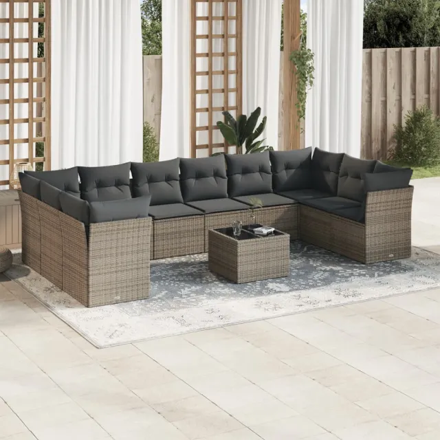 vidaXL 11-delige Loungeset met kussens poly rattan grijs, foto 2