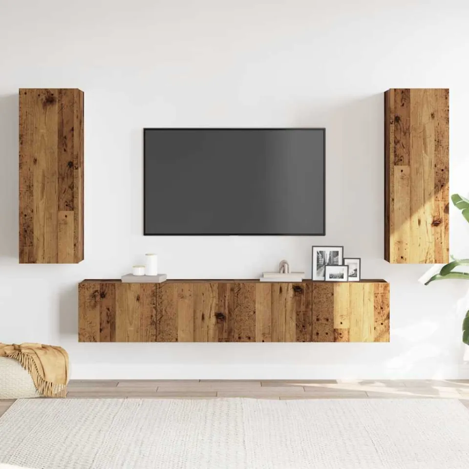 vidaXL Tv-wandkasten 4 st bewerkt hout oud houtkleurig bruin, foto 2