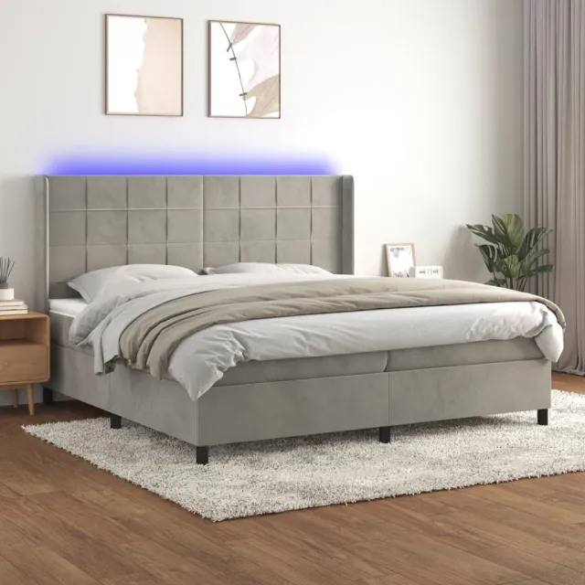 vidaXL Boxspring met matras en LED fluweel lichtgrijs 200x200 cm grijs