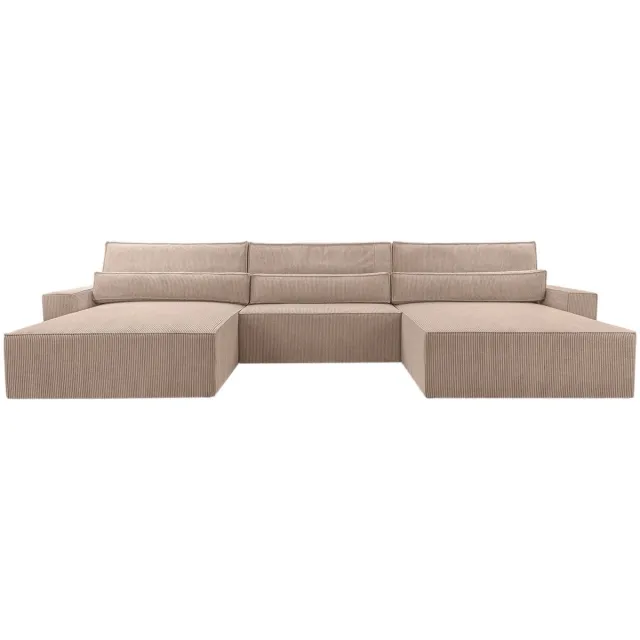 AJE Meubles B.V. Hoekbank - Luxe Comfort en Functionaliteit - 410 x 85 cm - Slaapfunctie met Ruim Bed - Slijtvaste Stof - DENVER U - Poso 02 Donkerbeige