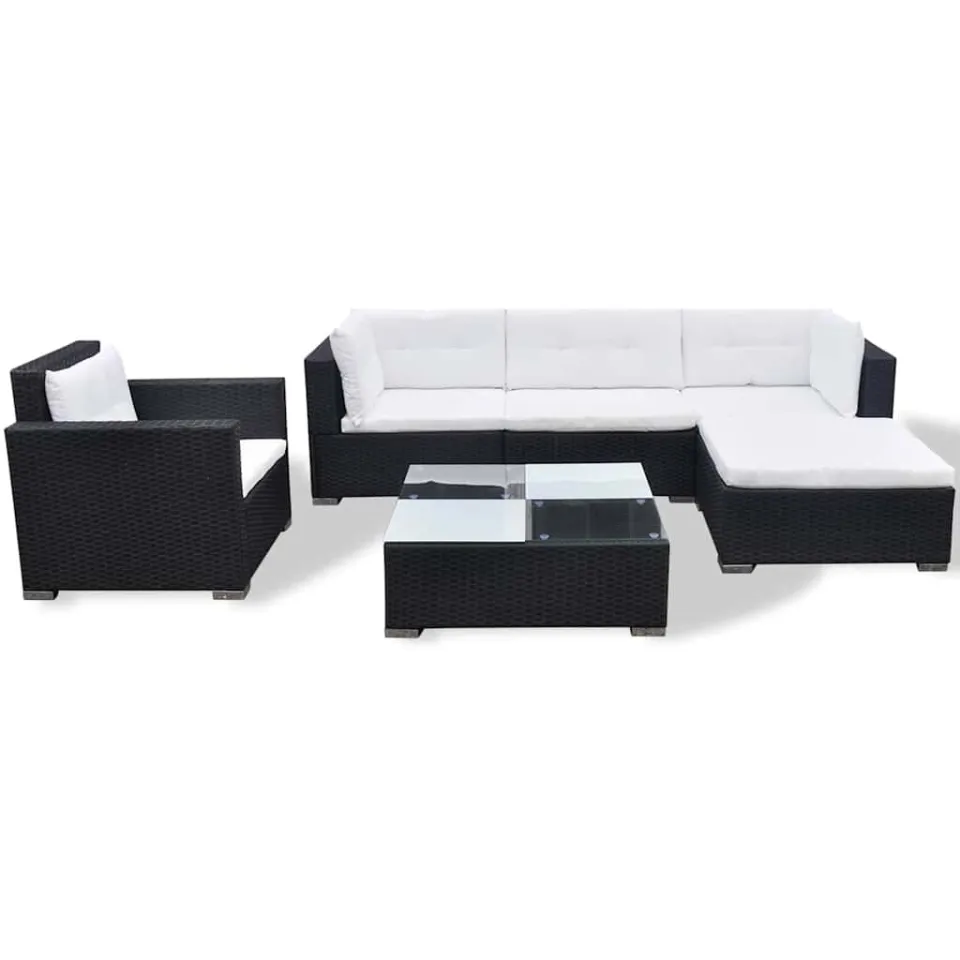 vidaXL 6-delige Loungeset met kussens poly rattan zwart, foto 3