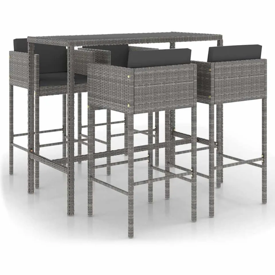 vidaXL 5-delige Tuinbarset met kussens poly rattan grijs, foto 3
