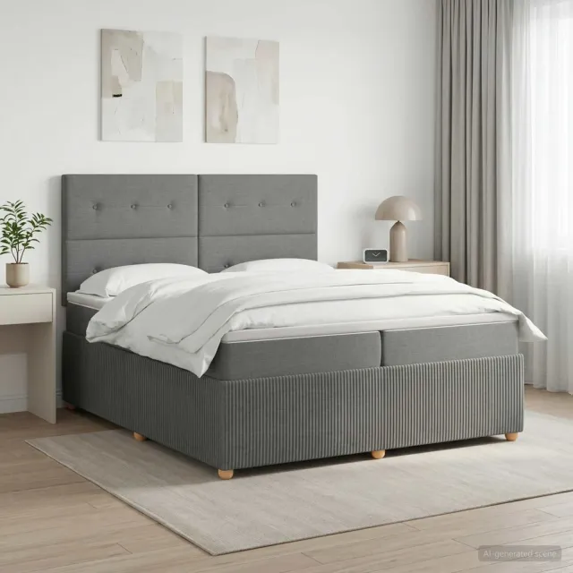 vidaXL LED Boxspring Bed met Matras Donkergrijs 200 x 200 cm Stof