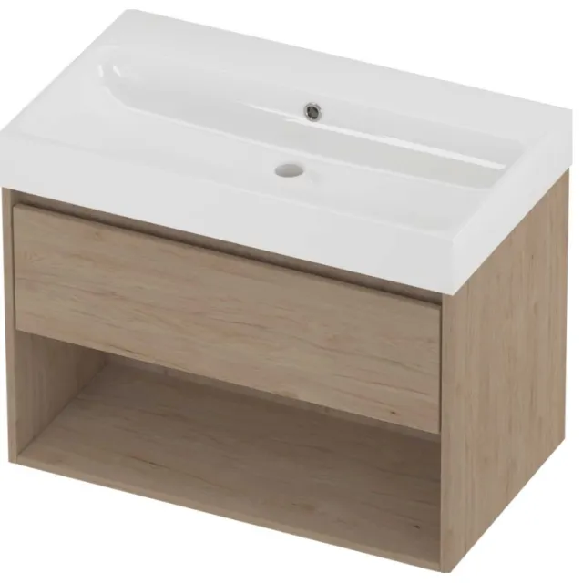 Proline Podium Badmeubelset Polystone Loft Schap 80x46x62 cm Glans Wit Ideal Oak Eiken