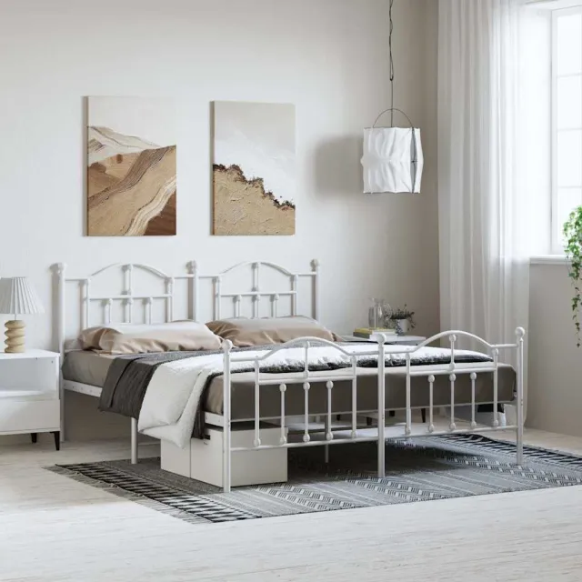 vidaXL Bedframe met hoofd- en voeteneinde metaal wit 183x213 cm