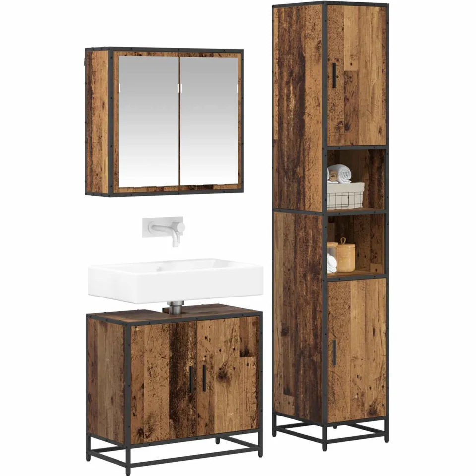 vidaXL Badkamermeubelset 3 st Oud Hout 65 x 33 x 60 cm Bewerkt hout Bruin