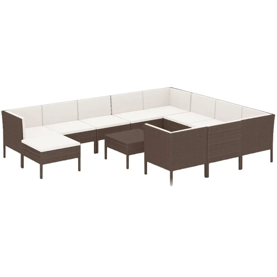 vidaXL 12-delige Loungeset met kussens poly rattan bruin, foto 3