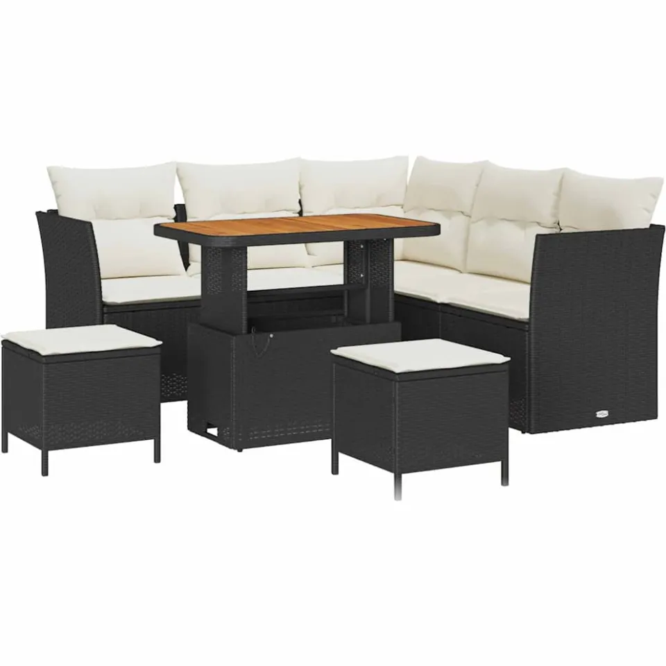 vidaXL Tuinbankenset 8 st Zwart poly rattan