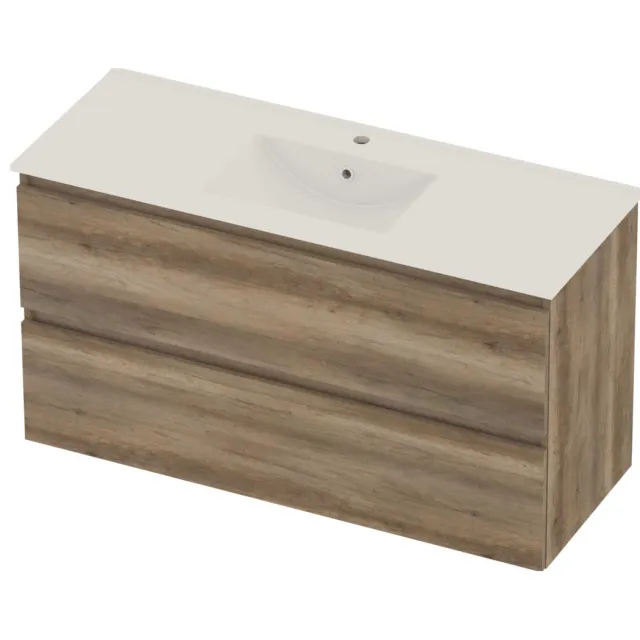 Basic-Line Coach 46 Badmeubelset Porselein 1 Kraangat Greeploos 120x46x62 cm Scotch Oak Glans Wit
