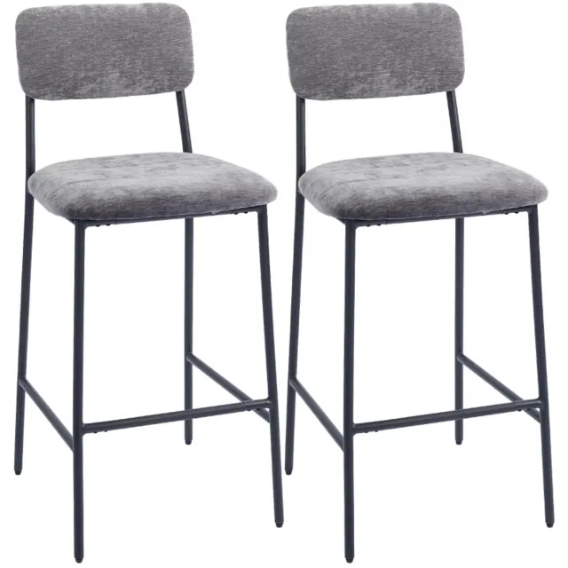 ZYLARO Barkruk - Set Van 2 - Gevoerde Hoge Stoelen Voor Aanrecht En Thuisbar - Rugleuning - Voetsteun - Stoffen Bekleding - Staalgrijs