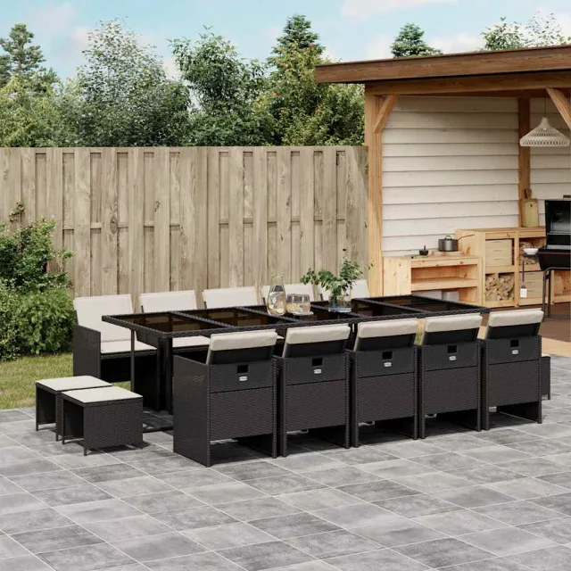 vidaXL 15-delige Tuinset met kussens poly rattan zwart, foto 2