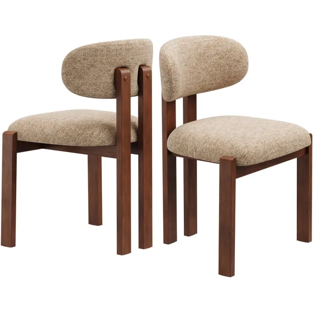 COLAMY Houten eetkamerstoelen set van 2 - camel stoffen bekleding - modern design