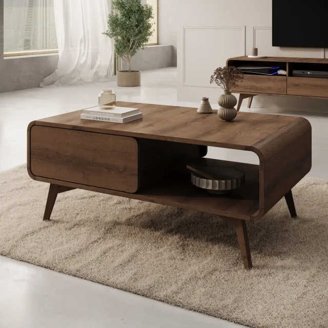 MEUBELLA Hoshii - Salontafel - Donker eikenpatroon - 108x65x45 cm Bruin
