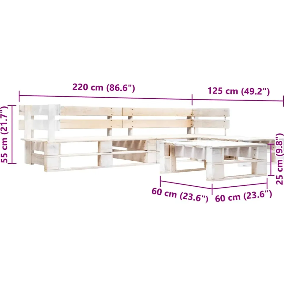 vidaXL 4-delige Loungeset pallet hout wit, foto 3