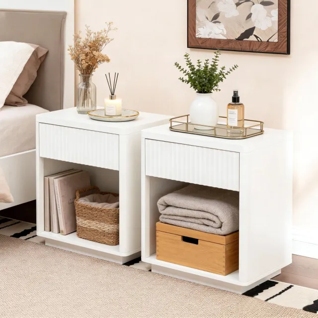 COVREO Nachtkastje 55 x 40 x 63,5 cm wit, MDF met lade en open vak