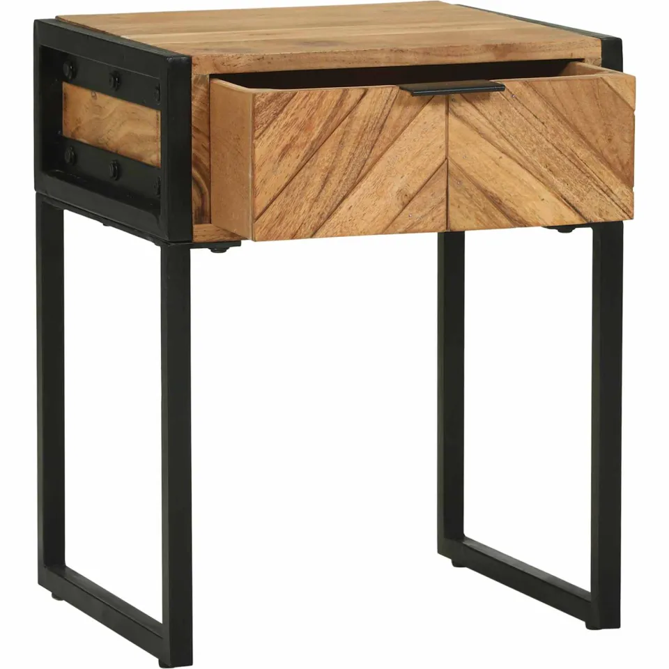 vidaXL Nachtkastje Bruin 40 x 35 x 50 cm Massief acaciahout en metaal, foto 2