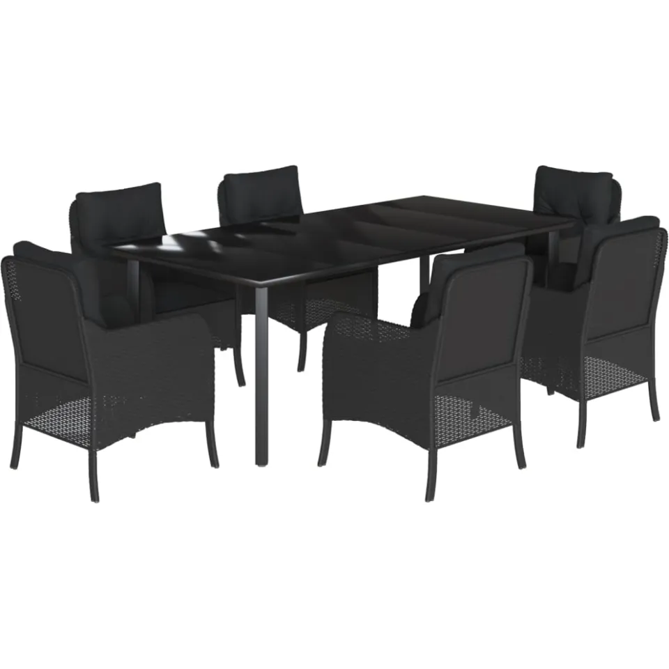 vidaXL 7-delige Tuinset met kussens poly rattan zwart