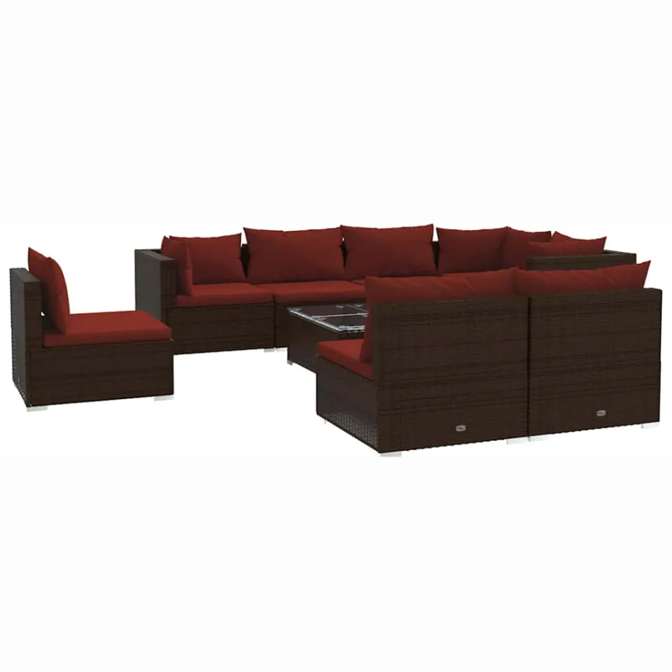vidaXL 9-delige Loungeset met kussens poly rattan bruin, foto 4